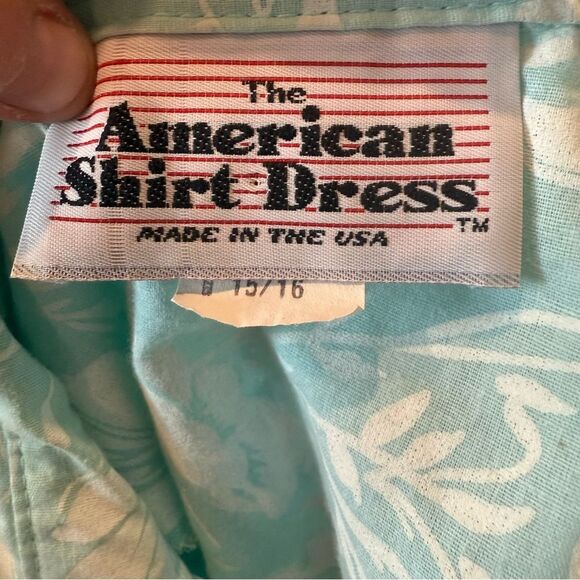 VTG The American Shirt Dress Aqua White Floral Belted Women’s 15/16 Vintage 80’s - Picture 9 of 10